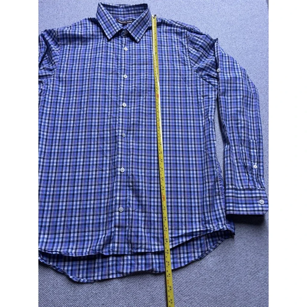 Michael Kors Men's Long Sleeve Plaid Button-Down Shirt Size Large Blue Purple